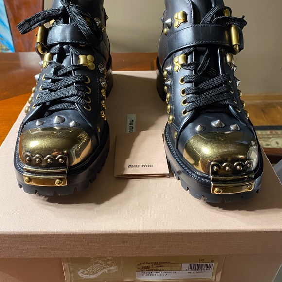 MIU MIU Studded Combat Boot NEW Black size EU 40 - Picture 7 of 13